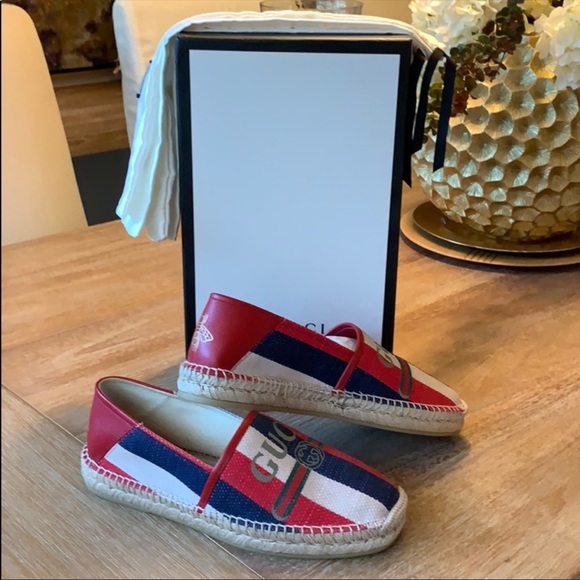 gucci logo sylvie canvas espadrille